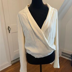 Anthropologie Cream Long Sleeve Wrap Blouse